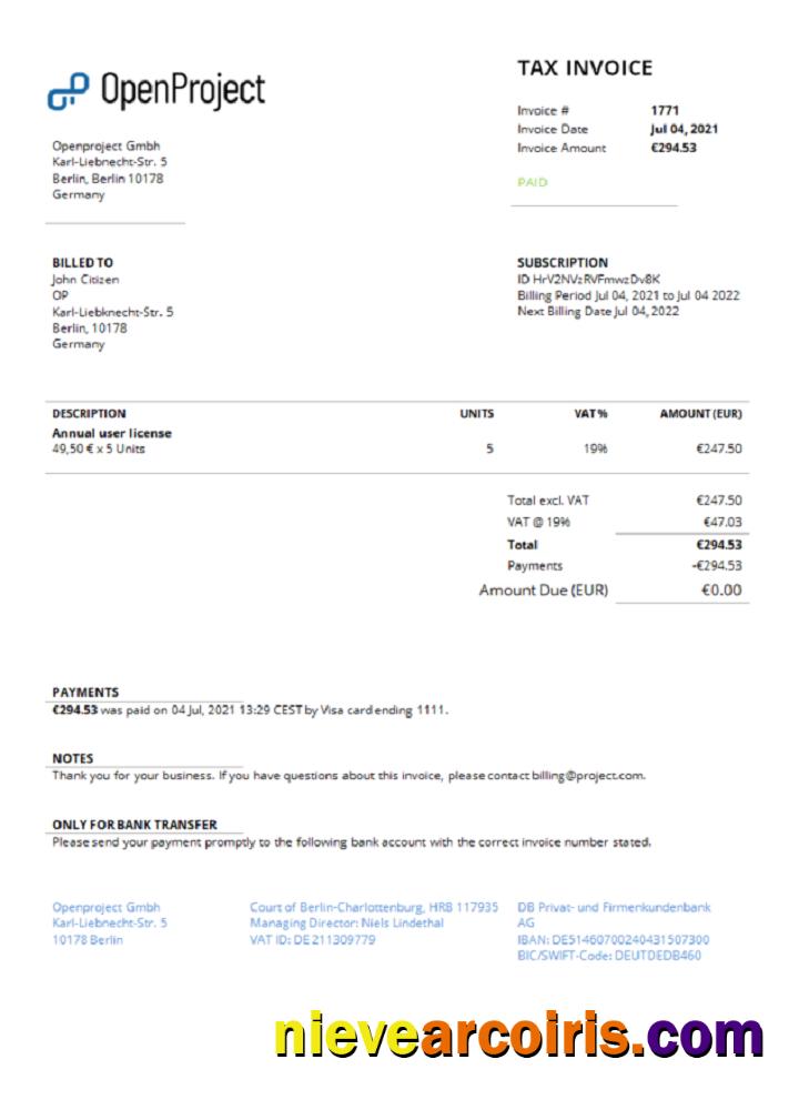 Germany OpenProject leading open source project management software invoice